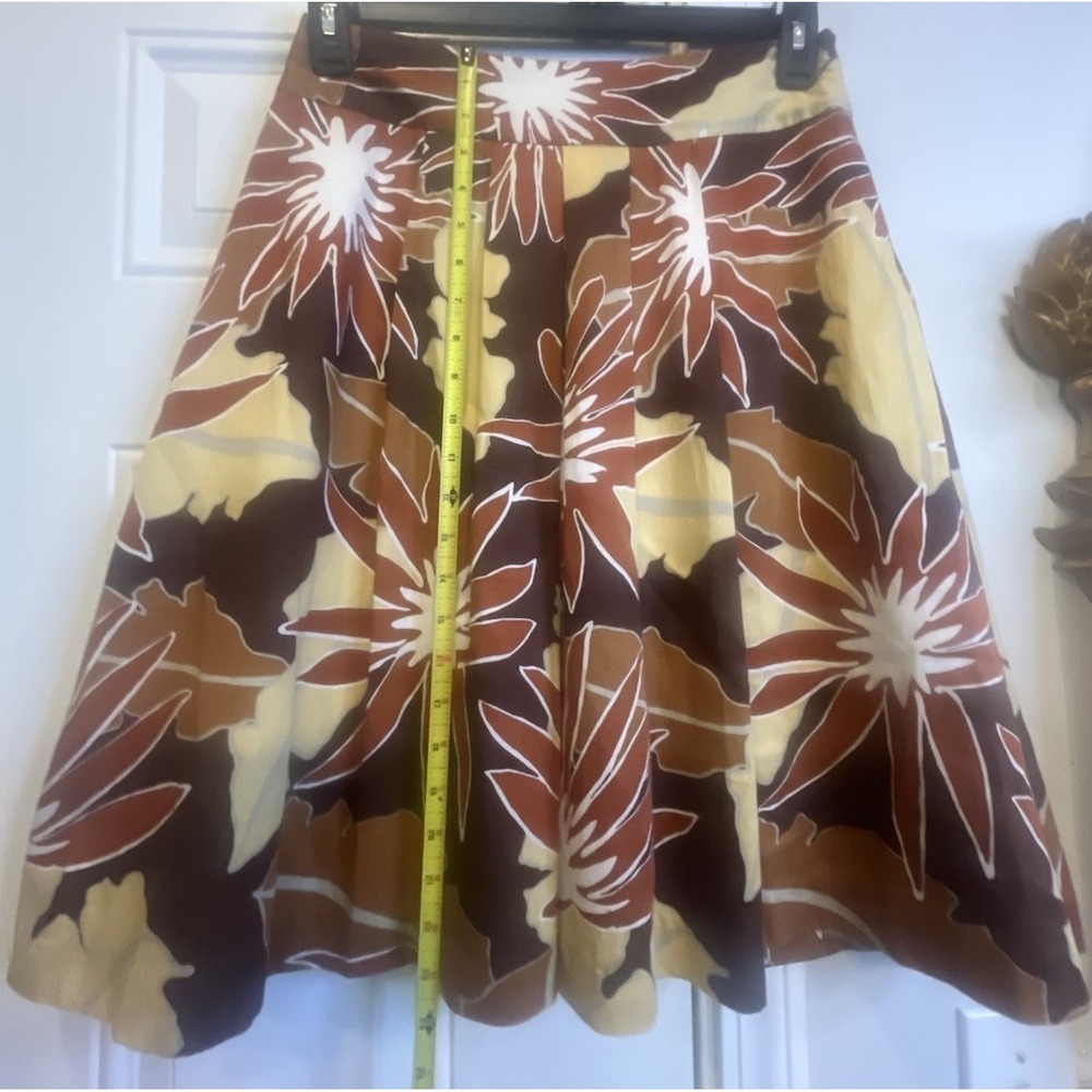 Vintage Merona Retro Tropical Floral A-Line Skirt Brown Rust Yellow Cotton 2 - Picture 4 of 8
